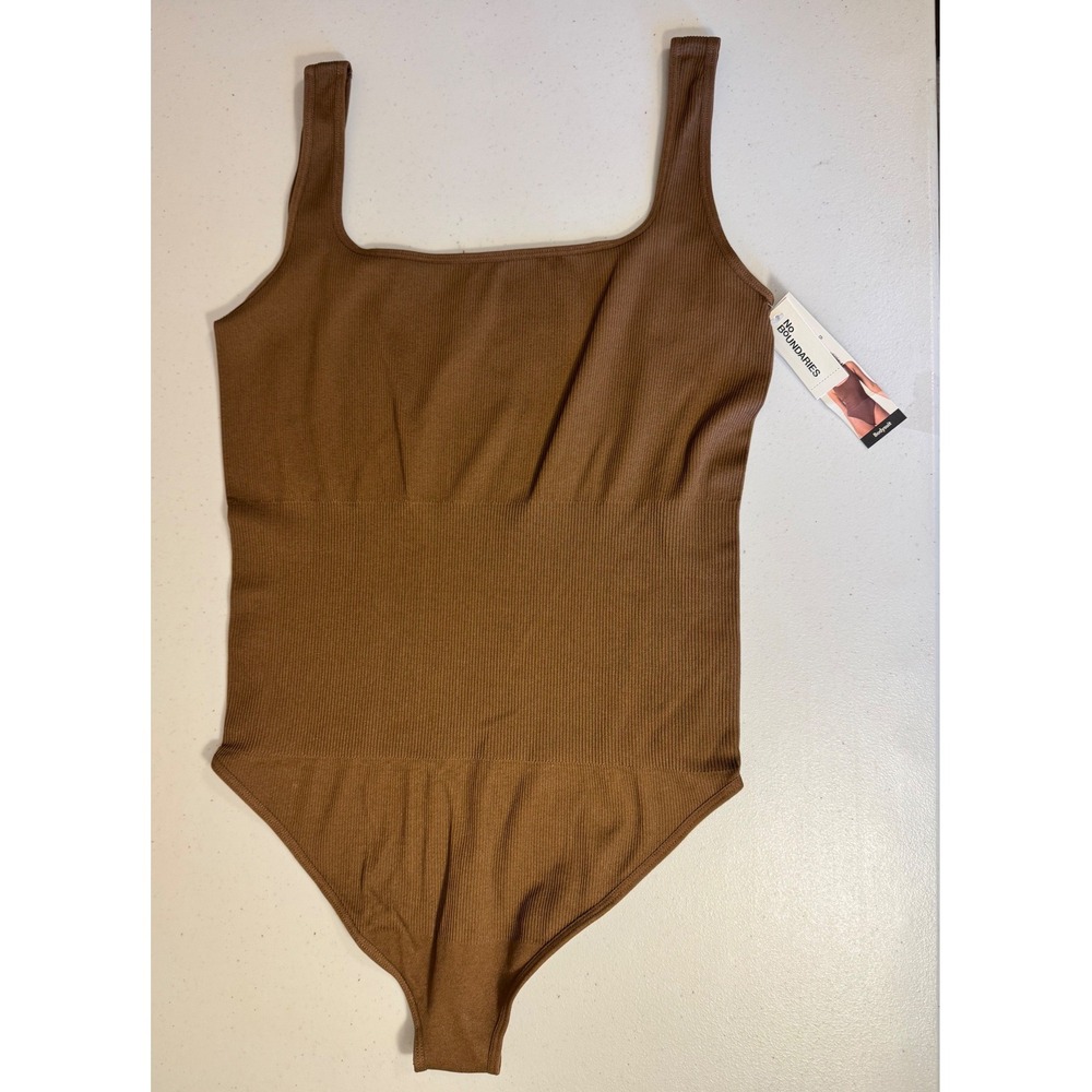 No Boundaries Bodysuit Women XXL Brown Seamless Ribbed Smoothing Square Neck NEW